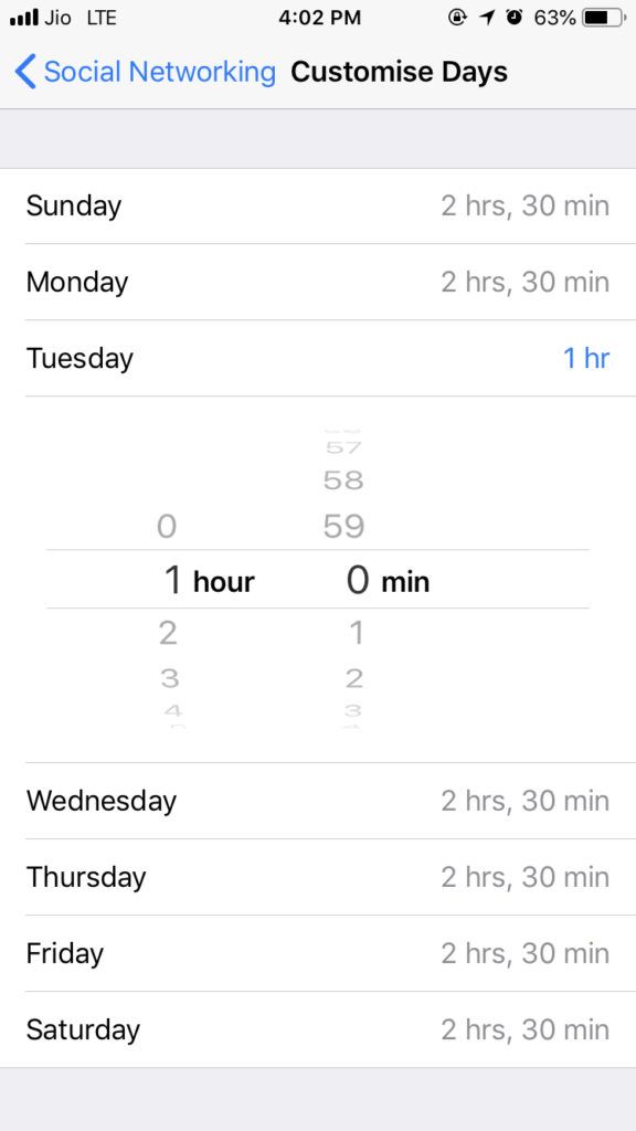 App limit options