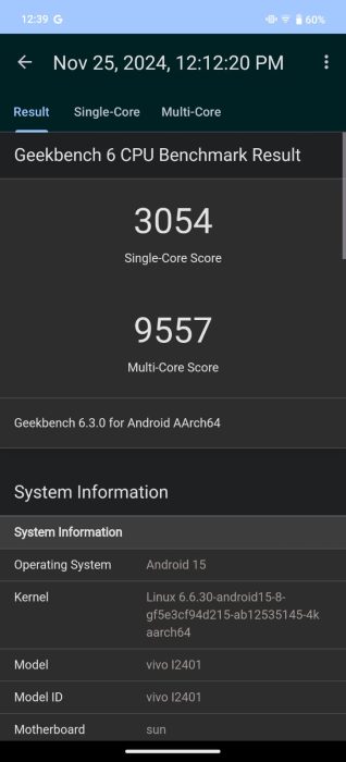 Geekbench Score of iQOO 13