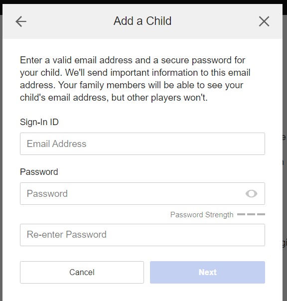 email child PS account