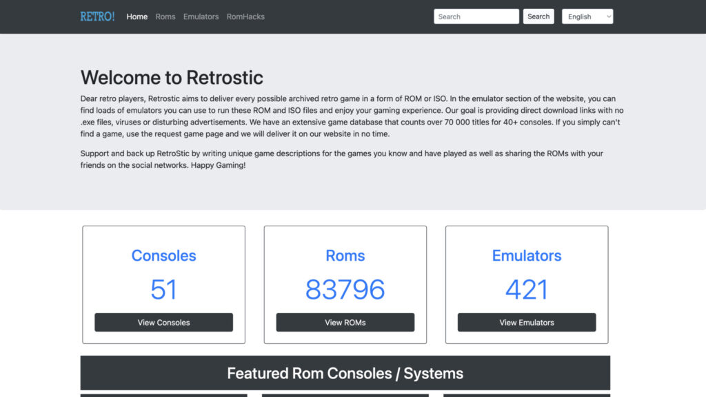 Screenshot of the Retrostic website