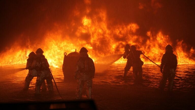 firefighters fighting a rampant fire