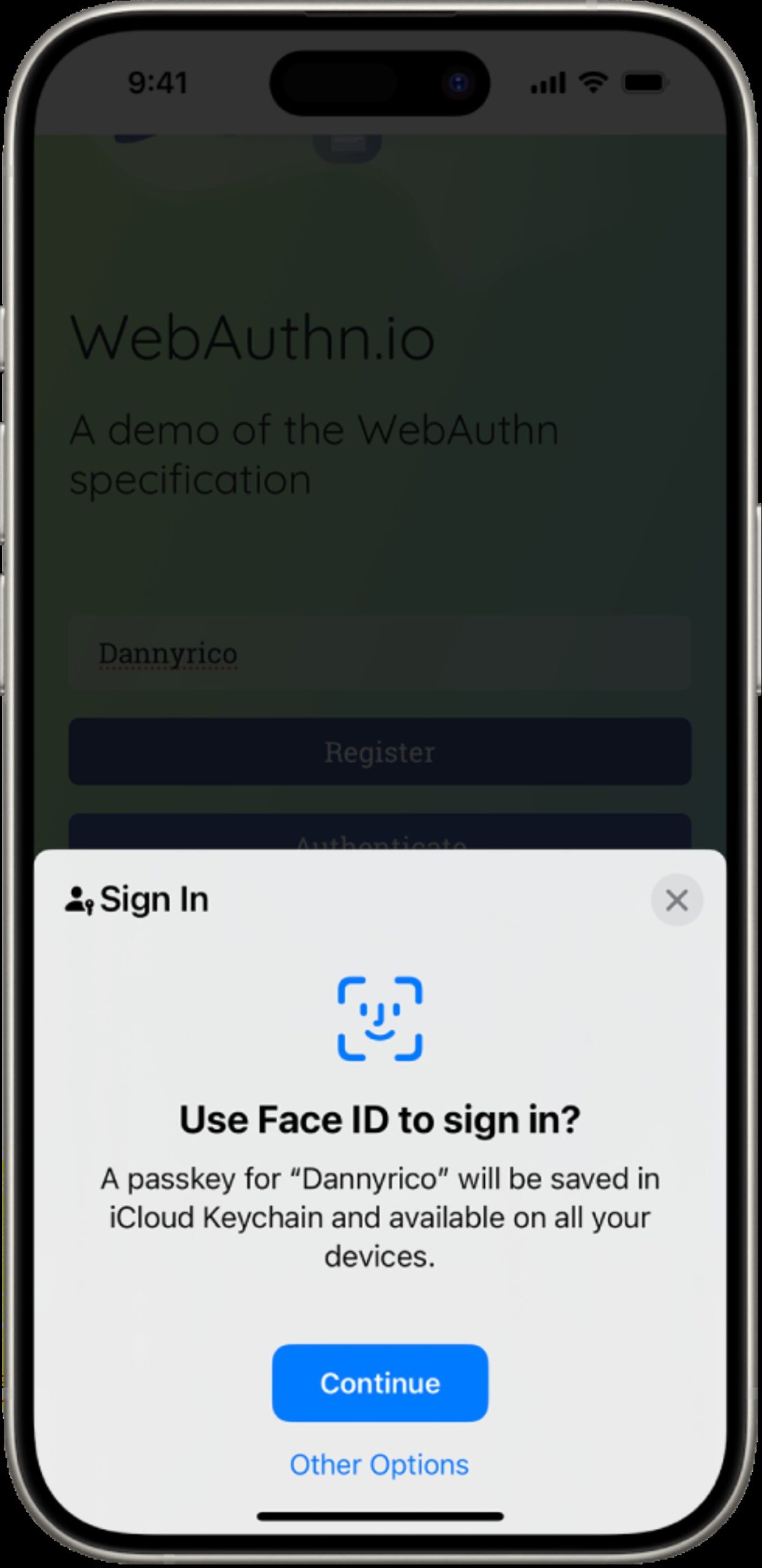 image for Passkeys use Face ID or Touch ID to log in