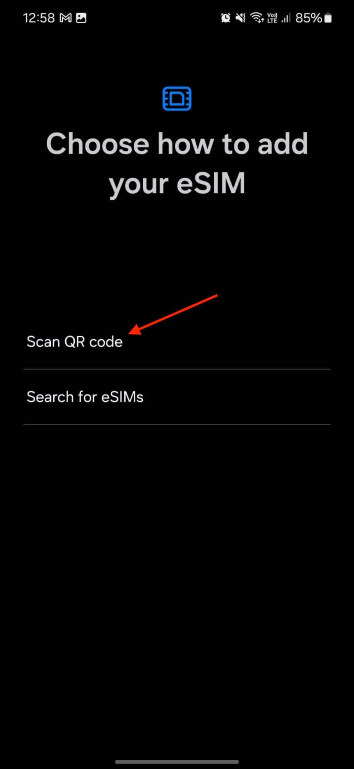image to Choose the option to Scan the QR Code