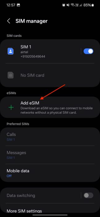 image to select Add eSIM
