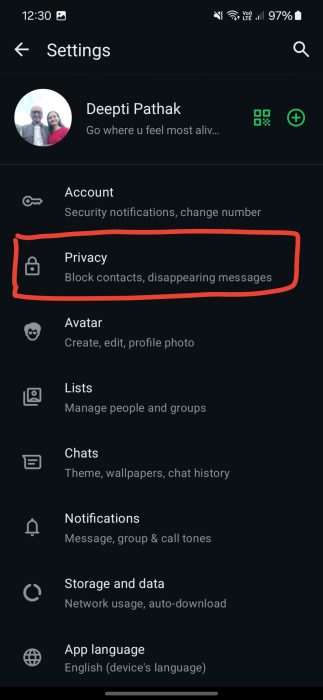 image to tap on Privacy