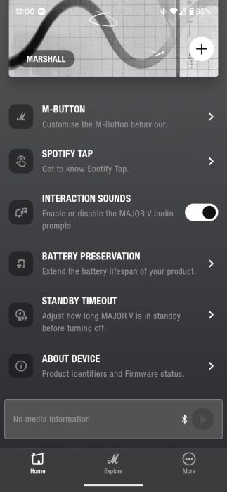 Screenshot of the Marshall companion app-2