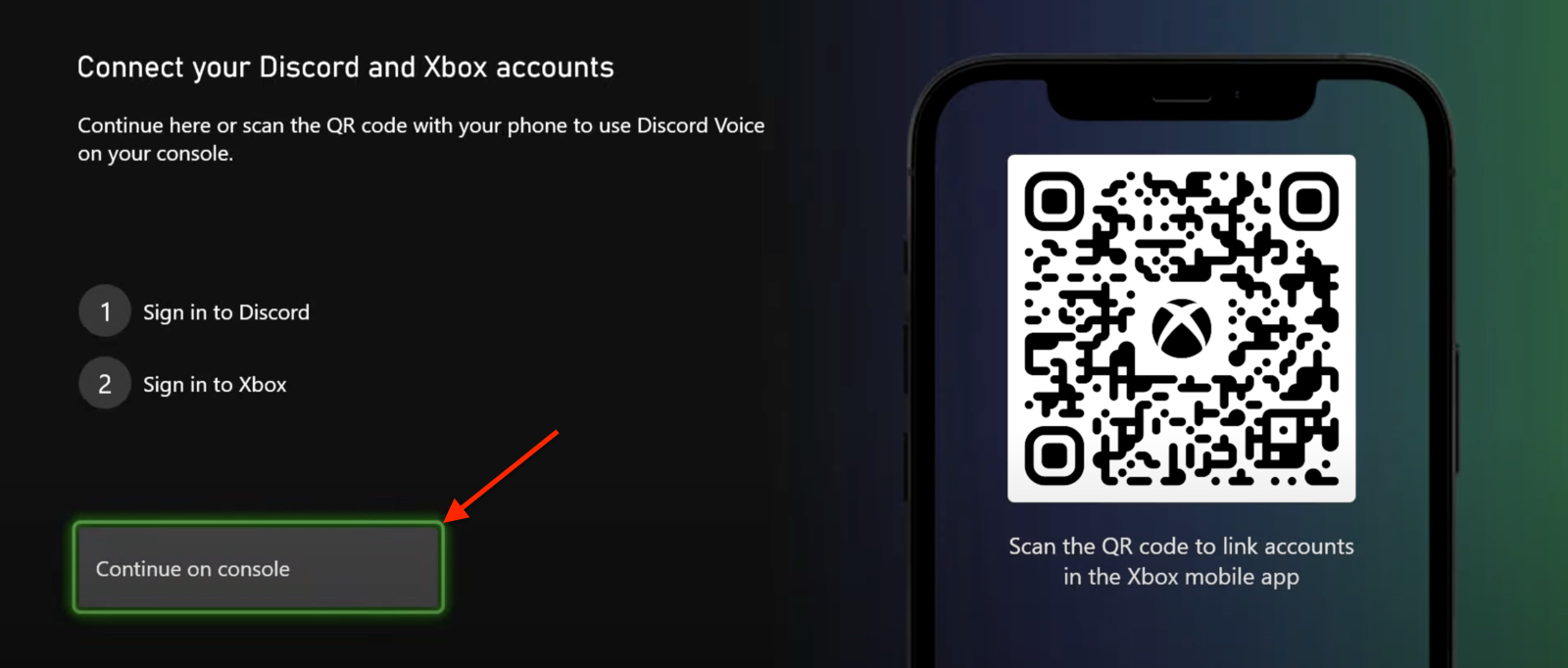 Screenshot of the Continue on Console button in Xbox to download Discord 