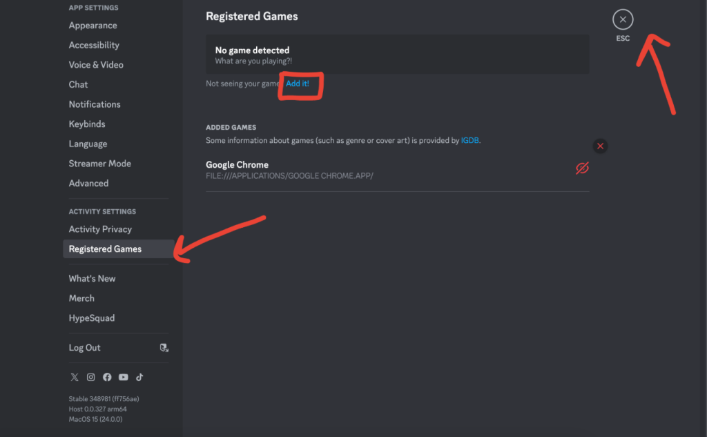 image to Find the Registered Games section